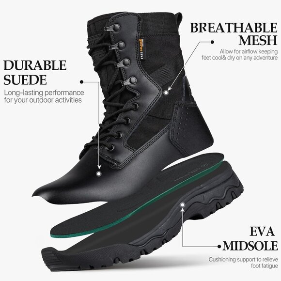 ⚡ Men's Bright Black Combat Suede Leather Lightweight Military Work Desert Boot - Picture 4 of 7